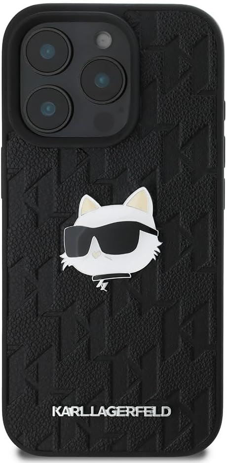 Karl Lagerfeld Monogram Choupette Head Pin Case for iPhone 16 Pro 6.3" Black - KLHCP16LPGKLCHPK