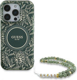 Guess IML Flowers Allover Electro and Pearl Strap Case with MagSafe for iPhone 16 Pro 6.3" Green - GUHMP16LHCPOFPA