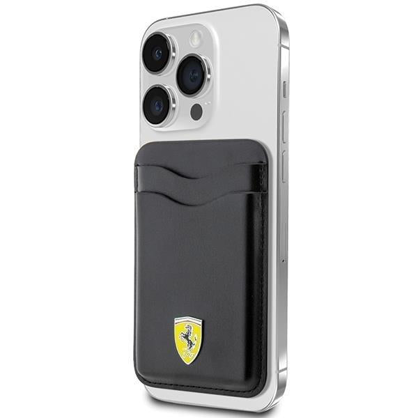 Ferrari Magnetic Card Slot Holder with MagSafe Wallet Leather Black - FEWCMRSIK