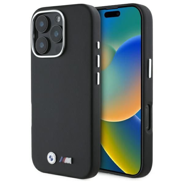 BMW M Series Smooth Full Wrapped Metal Case with MagSafe for iPhone 16 Pro 6.3" Black - BMHCP16L2PMWK