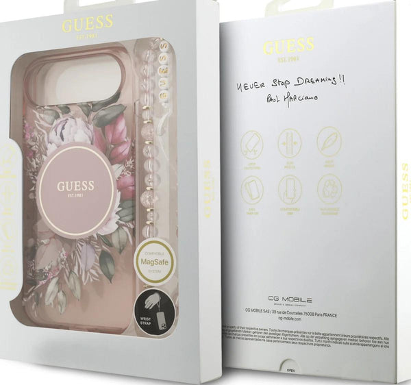 Guess IML Flowers Strap Case with MagSafe for iPhone 17 Air 6.5" Pink - GUHMP17MHFWBRCESP