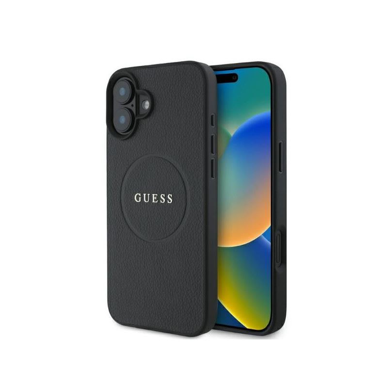 Guess Grained Gold Ring Case with MagSafe for iPhone 16 6.1" Black - GUHMP16SPGHSMMK