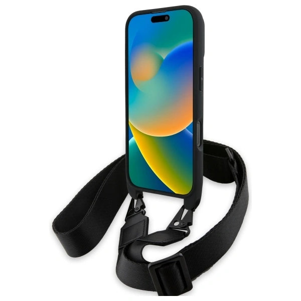 BMW M Series Carbon Tricolor Lines & Strap Case for iPhone 16 Pro Max 6.9" Black - BMHCP16X23PSVTK