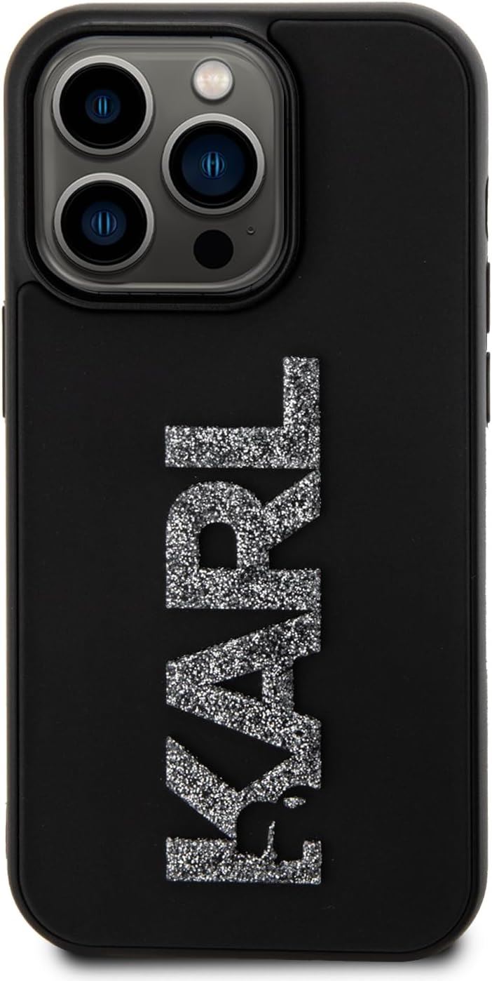 Karl Lagerfeld 3D Rubber Glitter Logo Case for iphone 15 Pro 6.1" Black - KLHCP15L3DMBKCK