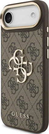 Guess PU Leather 4G Metal Logo Gold Frame Case for iPhone 17 Air 6.5" Brown - GUHCP17M4GMGCBR