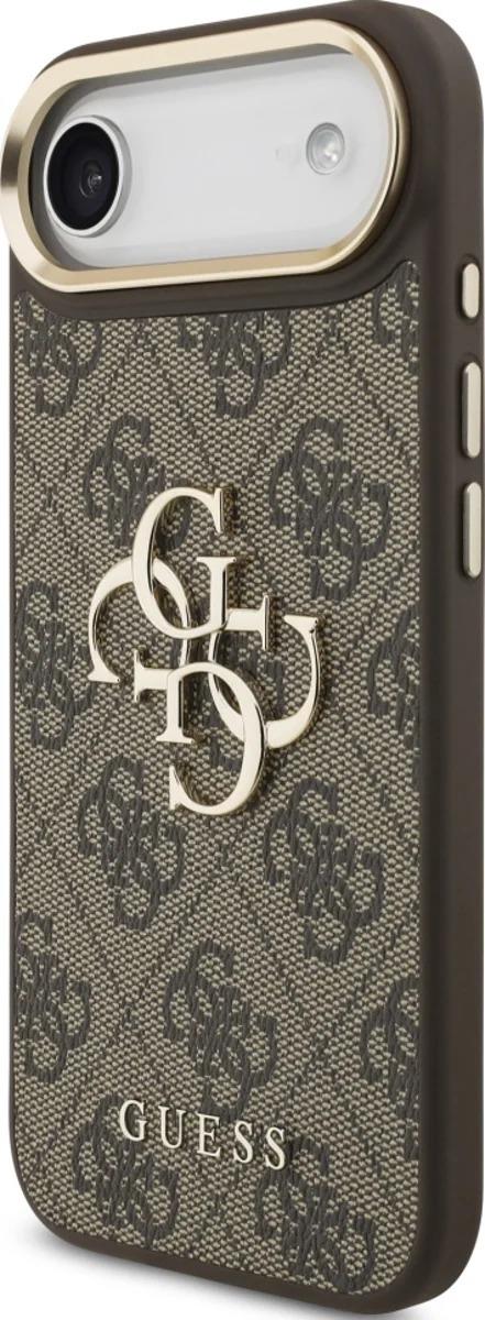 Guess PU Leather 4G Metal Logo Gold Frame Case for iPhone 17 Air 6.5" Brown - GUHCP17M4GMGCBR