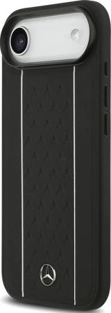 Mercedes Leather Star Pattern Stripes Case with MagSafe for iPhone 17 Air 6.5" Black - MEHMP17M25RPSLKH