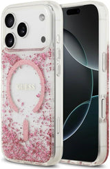 Guess Resin Bottom Glitter Case with MagSafe for iPhone 17/18 Pro 6.3" Clear Pink - GUHMP18LRGRGEP