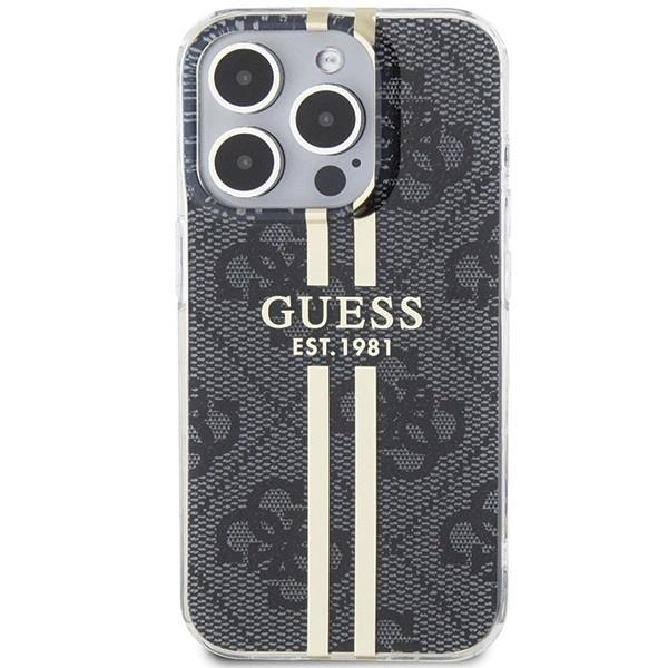 Guess IML 4G Gold Stripe Hard Case for iphone 15 Pro 6.1" Black - GUHCP15LH4PSEGK