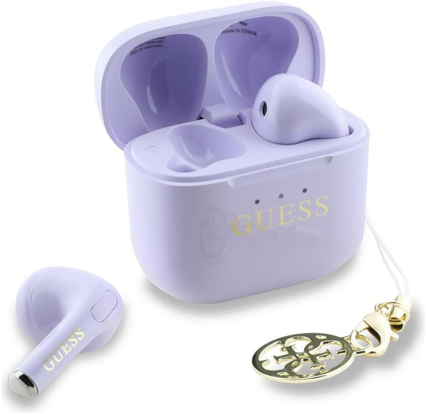 Guess Glossy Effect Printed Classic Logo & Charm TWS Earphones Purple - GUTWSXMCCLU