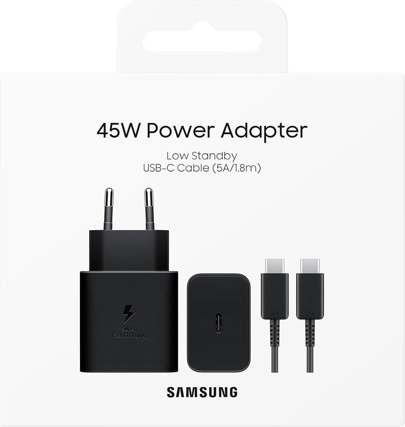 Samsung 45W USB C Mains Charger with 5 Amp Type C Cable Black EU Plug - EF-T4511XBEGEU