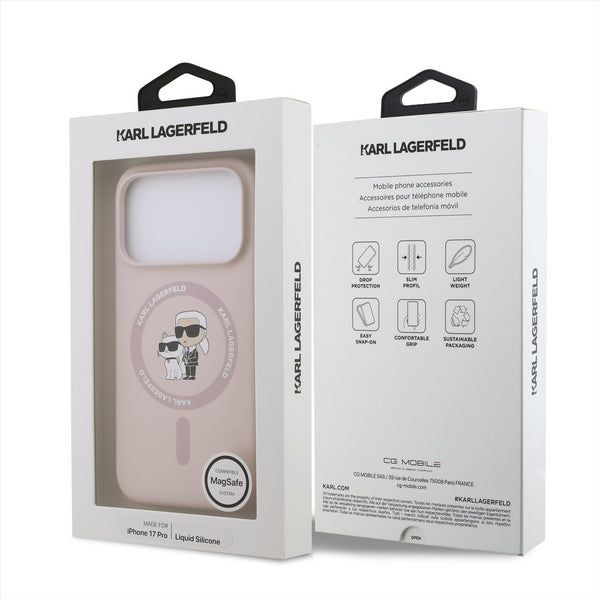 Karl Lagerfeld Liquid Silicone Karl and Choupette with MagSafe Case for iPhone 17 Pro 6.3" Pink - KLHMP17LSCMKCRHP