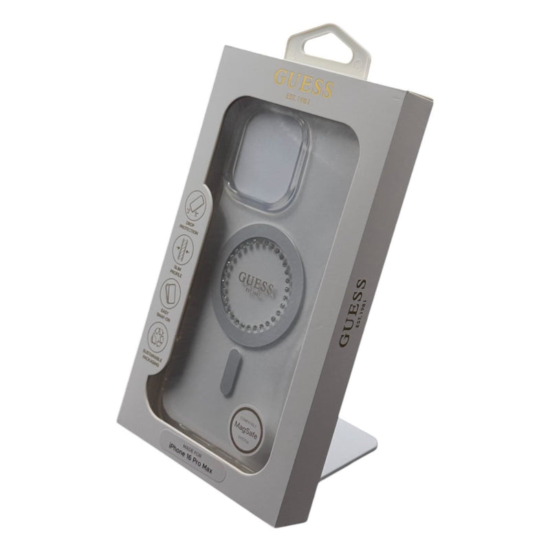 Guess IML Rhinestones Case with MagSafe for iPhone 16 Pro Max 6.9" Clear - GUHMP16XPFTDTEH