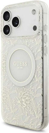 Guess IML Flowers Electro Pearl Strap MagSafe Case for iPhone 17/18 Pro Max 6.9" White - GUHMP18XHCPOFPH
