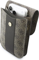 Guess 4G Round Classic Logo Stripes Universal Phone Pouch with Strap Brown - GUWB6PG4S4RW