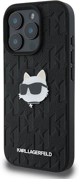 Karl Lagerfeld Monogram Choupette Head Pin Case for iPhone 16 Pro 6.3" Black - KLHCP16LPGKLCHPK