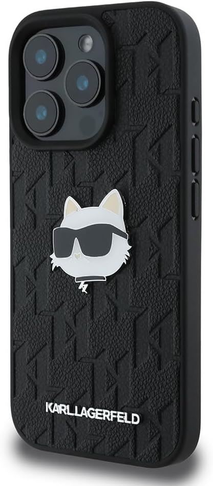 Karl Lagerfeld Monogram Choupette Head Pin Case for iPhone 16 Pro 6.3" Black - KLHCP16LPGKLCHPK