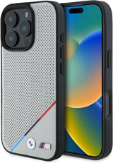 BMW M Perforated Tricolor Line Case with MagSafe for iPhone 16 Pro Max 6.9" Grey - BMHMP16X23PUPDG