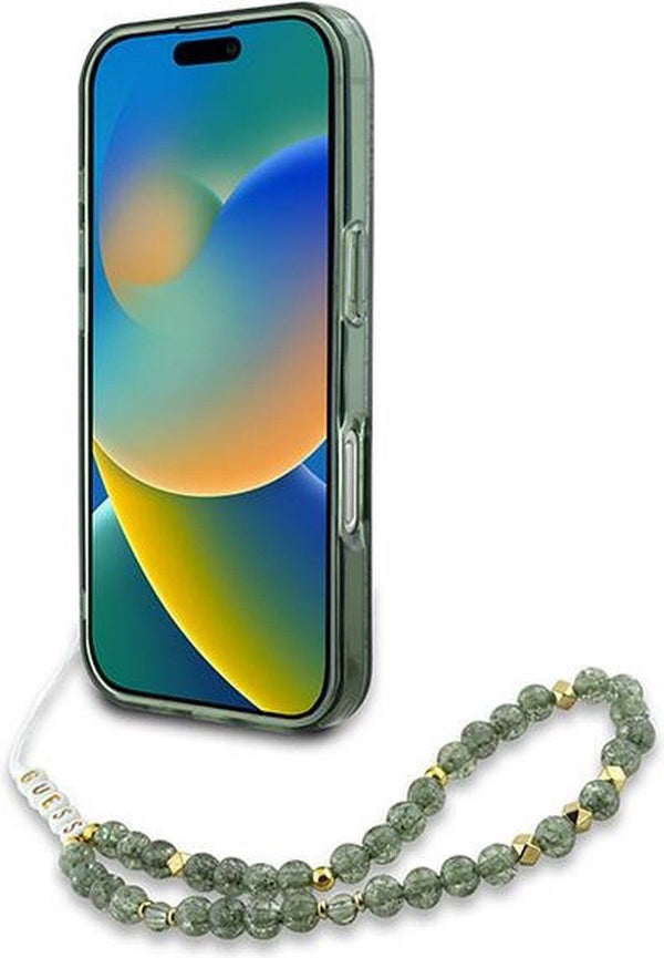 Guess IML Flowers Allover Electro and Pearl Strap Case with MagSafe for iPhone 16 Pro 6.3" Green - GUHMP16LHCPOFPA