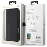 BMW Signature Leather Wordmark Bookcase for iPhone 16 6.1" Black - BMBKP16S23RMRLK