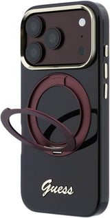 Guess IML Ring Stand 360 Script Metal Logo Case with MagSafe for iPhone 17/18 Pro Max 6.9" Burgundy - GUHMP18X6HCCMSU