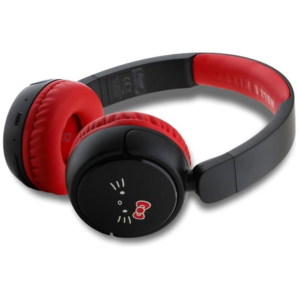 Hello Kitty Face Logo Bluetooth Wireless Headphones Black/Red - HKOBHV6ROKFR