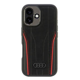 Audi Genuine Leather Hardcase with MagSafe for iPhone 16 6.1" Black / Red - AU-TPUPCMIP16-R8/D3-RD