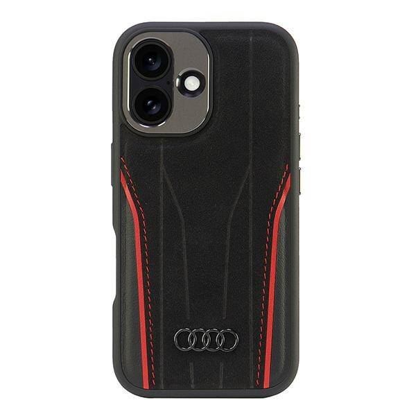 Audi Genuine Leather Hardcase with MagSafe for iPhone 16 6.1" Black / Red - AU-TPUPCMIP16-R8/D3-RD