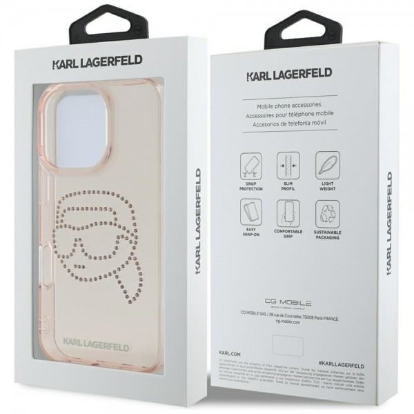 Karl Lagerfeld IML Rhinestones Karl Head Case for iPhone 16 Pro 6.3" Pink- KLHCP16LHKHDCELP