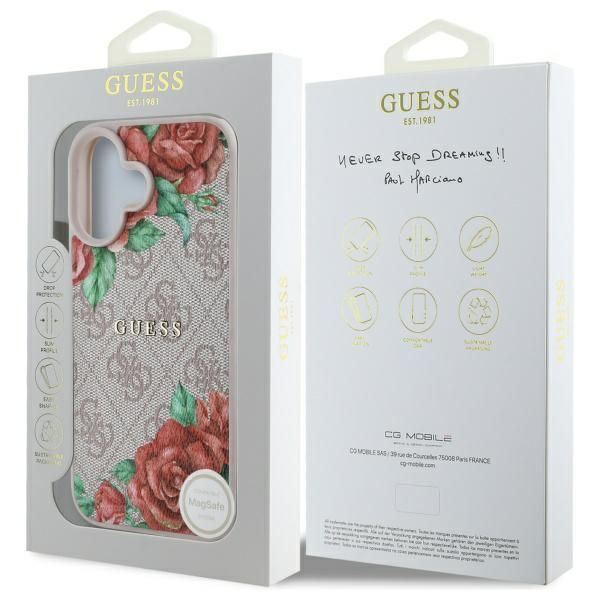 Guess 4G Flower Printed Hardcase with MagSafe for iPhone 16 6.1" Pink - GUHMP16SP4ROPEMCP
