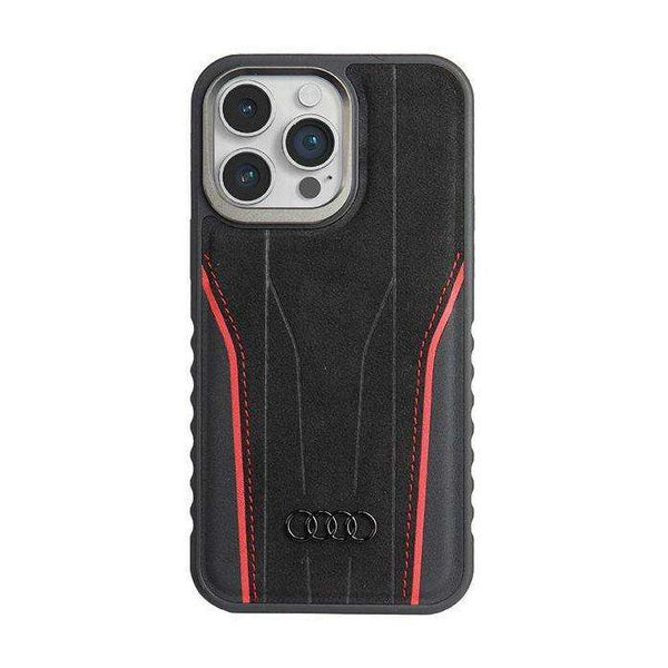 Audi Genuine Leather Hard Case with MagSafe for iPhone 15 Pro 6.1" Black/Red - AU-TPUPCMIP15P-R8/D3-RD
