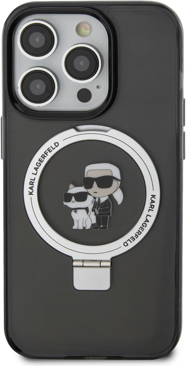 Karl Lagerfeld Karl & Choupette with MagSafe & Ring Stand for iphone 15 Pro 6.1" Black - KLHMP15LHMRSKCK