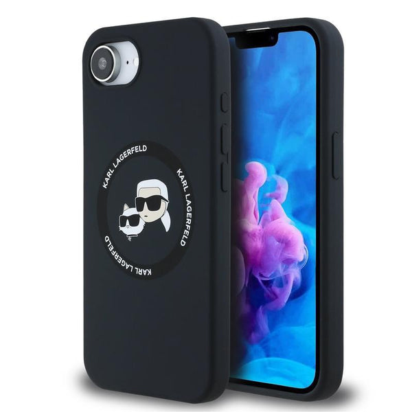 Karl Lagerfeld Liquid Silicone Karl and Choupette Head Case with MagSafe for iPhone 16e 6.1" Black - KLHMPSE4SKCHTCK
