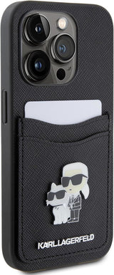 Karl Lagerfeld Saffiano Card Slot KC Metal Pin Hard Case for iphone 15 Pro Max 6.7" Black - KLHCP15XSAPKCNPK