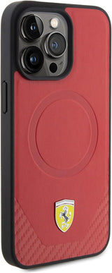 Ferrari Carbon Hard Case Metal Logo with MagSafe for iphone 15 Pro Max 6.7" Red - FEHMP15XPTER