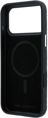 Karl Lagerfeld Grained Allover Logo Metal Elongated Case with MagSafe for iPhone 17/18 Pro Max 6.9" Black - KLHMP18XPSKLFOFK