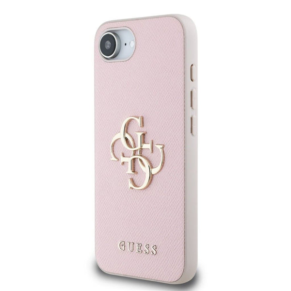 Guess PU Grained 4G Metal Logo Case for iPhone 16e Pink - GUHCPSE4PGT4MBP