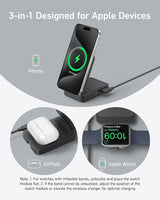 Anker MagGo 3-in-1 15W Qi2 Wireless Charging Station with Plug Black - B25M5K11