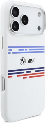 BMW M Series Silicone Horizontal Line Case with MagSafe for iPhone 17 Pro Max 6.9" White - BMHMP17X25SHOTSH
