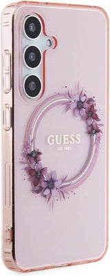 Guess IML Flowers Wreath Hard Case with MagSafe for Samsung Galaxy S24 6.2" Pink - GUHMS24SHFWFCP