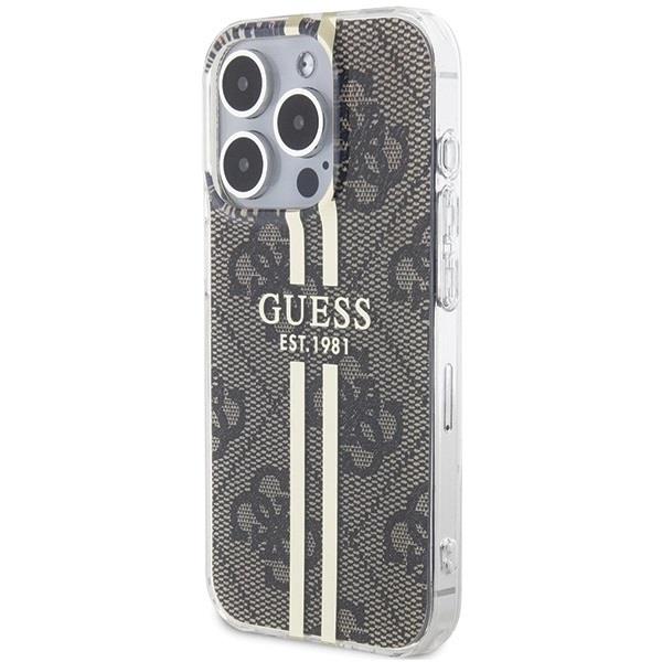 Guess IMG 4G Gold Stripe Hard Case for iphone 15 Pro Max 6.7" Brown - GUHCP15XH4PSEGW