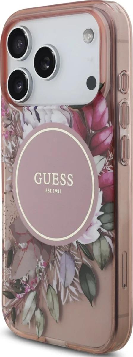 Guess IML Flowers Strap Case with MagSafe for iPhone 17 Pro 6.3" Pink - GUHMP17LHFWBRCESP