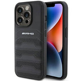 Mercedes AMG Hardcase Leather Debossed Lines Case for iphone 15 Pro 6.1" Black - AMHCP15LGSEBK