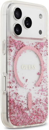 Guess Resin Bottom Glitter Case with MagSafe for iPhone 17/18 Pro Max 6.9" Clear Pink - GUHMP18XRGRGEP