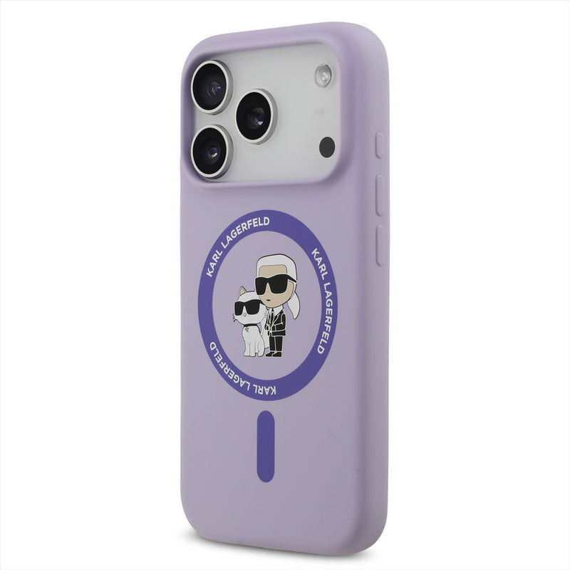 Karl Lagerfeld Liquid Silicone Karl and Choupette with MagSafe Case for iPhone 17 Pro 6.3" Purple - KLHMP17LSCMKCRHU