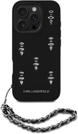 Karl Lagerfeld Saffiano Crystals with Chain Case for iPhone 16 Pro 6.3" Black - KLHCP16LPSADJSK