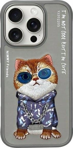 Nimmy Glasses Cool Cat Case for iPhone 16 Pro Max 6.9" Grey - N-YJ-iP16-Pro-Max-05-B
