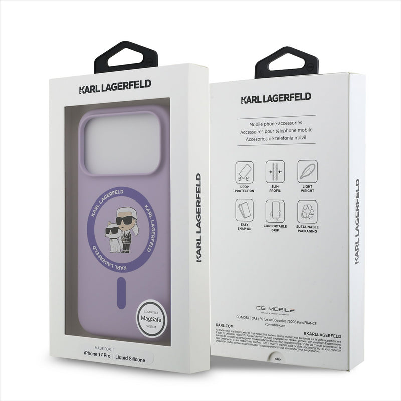 Karl Lagerfeld Liquid Silicone Karl and Choupette with MagSafe Case for iPhone 17 Pro 6.3" Purple - KLHMP17LSCMKCRHU