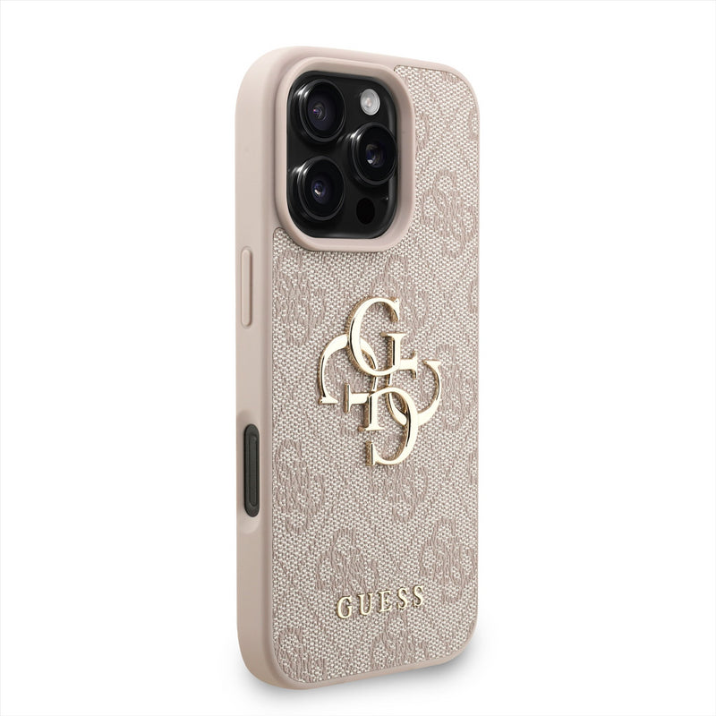 Guess PU 4G Metal Logo and Pearl Strap Case with MagSafe for iPhone 16 Pro Max 6.9" Pink - GUHCP16XP4GMGSP