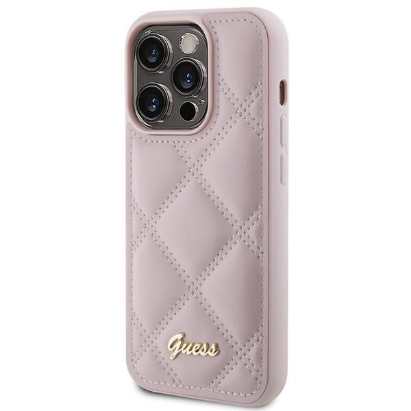 Guess Quilted Metal Logo Case for iphone 15 Pro Max 6.7" Pink - GUHCP15XPSQSQSP